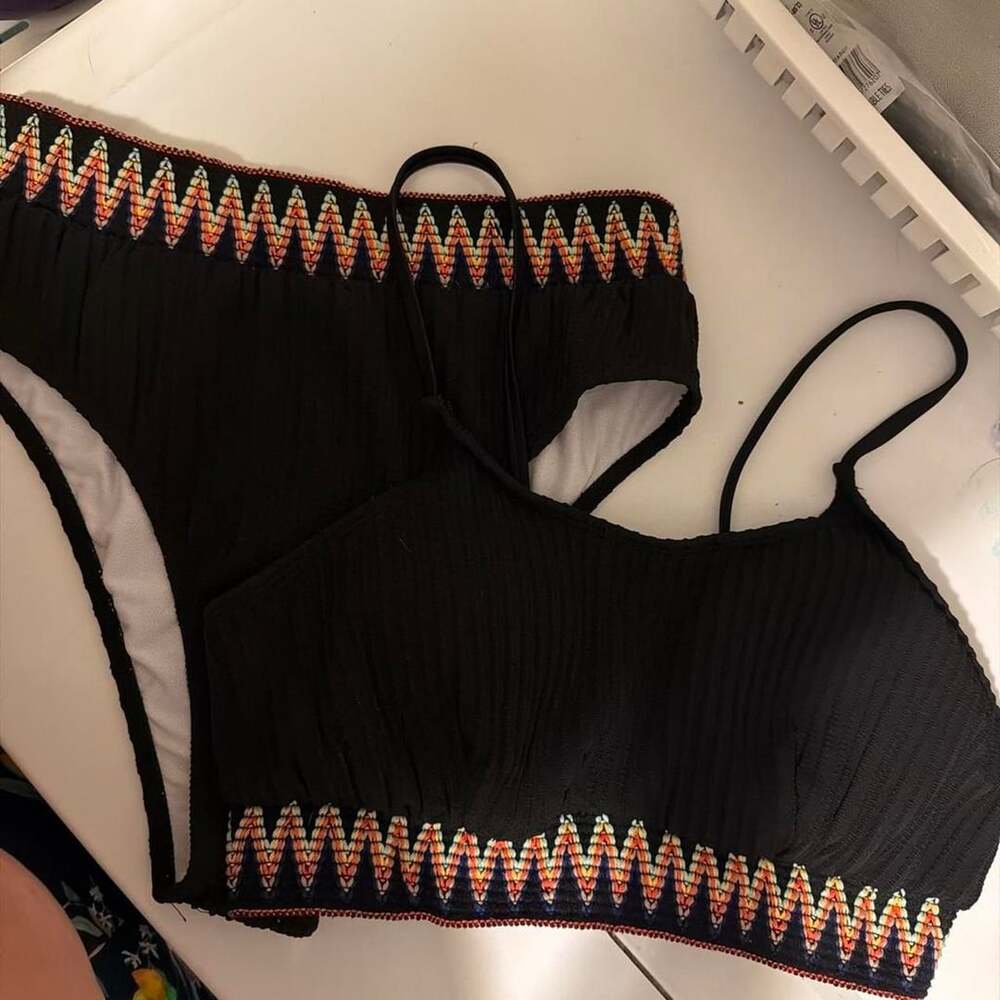 SHEIN Bikini Set XL Black Zigzag